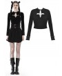 Dark in Love Black Gothic Punk Cutout Chain Cross Short T-Shirt for Women