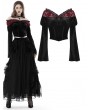 Dark in Love Black and Red Vintage Gothic Lace Off-the-Shoulder Velvet Short Top for Women