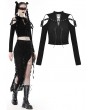 Dark in Love Black Gothic Punk Cold Shoulder Long Sleeve Short T-Shirt for Women