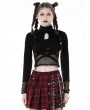 Dark in Love Black Gothic Grunge Mesh See-Through Long Sleeve Short T-Shirt  for Women