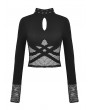 Dark in Love Black Gothic Grunge Mesh See-Through Long Sleeve Short T-Shirt  for Women