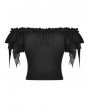 Dark in Love Black Gothic Lady Off-the-Shoulder Ruffle Sleeves Top for Women