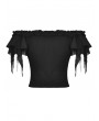 Dark in Love Black Gothic Lady Off-the-Shoulder Ruffle Sleeves Top for Women