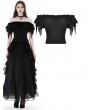 Dark in Love Black Gothic Lady Off-the-Shoulder Ruffle Sleeves Top for Women