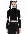 Dark in Love Black Gothic Punk Metal Eyelet Cross Hooded T-Shirt for Women