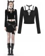 Dark in Love Black Gothic Punk Metal Eyelet Long Sleeve Short T-Shirt for Women