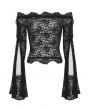 Dark in Love Black Gothic Sexy Lace Off-the-Shoulder Long Sleeve T-Shirt for Women