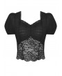 Dark in Love Black Gothic Elegant Sexy See-Through Lace Short Sleeve Top for Women
