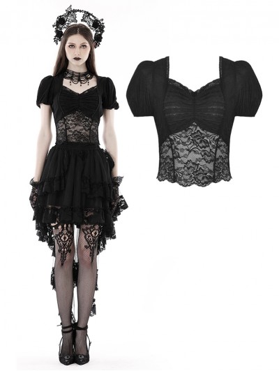 Dark in Love Black Gothic Elegant Sexy See-Through Lace Short Sleeve Top for Women