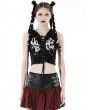 Dark in Love Black Gothic Punk Printed Cat Ear Hooded Short Top for Women