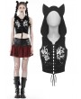 Dark in Love Black Gothic Punk Printed Cat Ear Hooded Short Top for Women