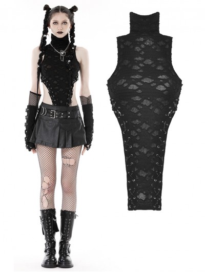 Dark in Love Black Sexy Gothic Punk Decadent Hole Sleeveless Top for Women