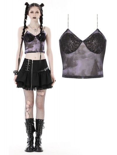 Dark in Love Violet and Black Dye Sexy Gothic Lace Chest Crop Top for Women