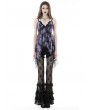 Dark in Love Purple and Black Gothic Sexy Tie Dye Ruffle Top for Women