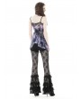 Dark in Love Purple and Black Gothic Sexy Tie Dye Ruffle Top for Women