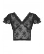 Dark in Love Black Sexy Gothic Lace V-Neck Short Top for Women