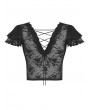 Dark in Love Black Sexy Gothic Lace V-Neck Short Top for Women