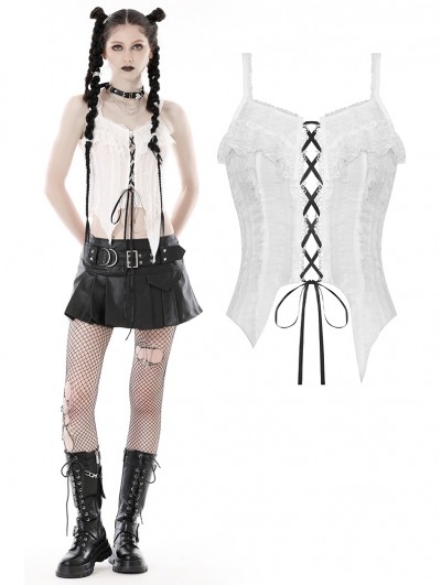 Dark in Love White Gothic Decadent Sleeveless Crop Top for Women