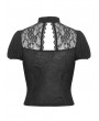 Dark in Love Black Gothi Cutout Lace Pattern Puff Sleeve Top for Women