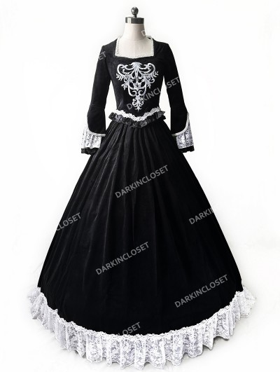 Rose Blooming Black Velvet Civil War Queen Theatrical Victorian Ball Dress