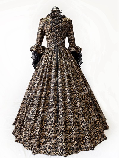 Rose Blooming Yellow and Black Masquerade Gothic Victorian Ball Dress -  DarkinCloset.com