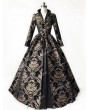 Rose Blooming Black and Gold Queen Style Gothic Victorian Ball Gown Dress
