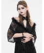 Eva Lady Black Gothic Floral Lace Pattern Faux Fur Trim Cape for Women