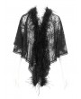 Eva Lady Black Gothic Floral Lace Pattern Faux Fur Trim Cape for Women