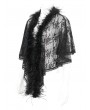 Eva Lady Black Gothic Floral Lace Pattern Faux Fur Trim Cape for Women