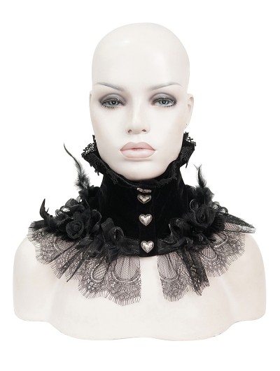 Eva Lady Black Gothic Floral Feather Lace Trim Collar for Women