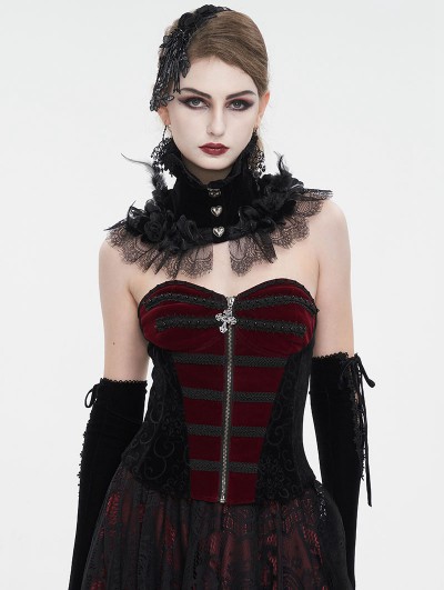 Eva Lady Black and Red Gothic Victorian Velvet Corset Top for Women