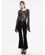 Eva Lady Black Gothic Retro Lace Applique Velvet Flared Pants for Women