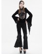 Eva Lady Black Vintage Gothic Velvet Lace Floral Pattern Flared Pants for Women