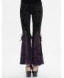 Eva Lady Black and Purple Vintage Gothic Velvet Lace Floral Pattern Flared Pants for Women