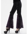 Eva Lady Black and Purple Vintage Gothic Velvet Lace Floral Pattern Flared Pants for Women