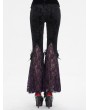 Eva Lady Black and Purple Vintage Gothic Velvet Lace Floral Pattern Flared Pants for Women