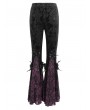 Eva Lady Black and Purple Vintage Gothic Velvet Lace Floral Pattern Flared Pants for Women