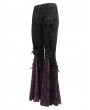 Eva Lady Black and Purple Vintage Gothic Velvet Lace Floral Pattern Flared Pants for Women