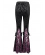 Eva Lady Black and Purple Vintage Gothic Velvet Lace Floral Pattern Flared Pants for Women