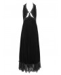 Eva Lady Black Gothic Gorgeous Velvet Sexy Cutout Halter Long Party Dress