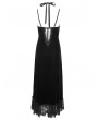 Eva Lady Black Gothic Gorgeous Velvet Sexy Cutout Halter Long Party Dress