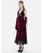 Eva Lady Wine Red Gothic Gorgeous Velvet Sexy Cutout Halter Long Party Dress