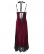 Eva Lady Wine Red Gothic Gorgeous Velvet Sexy Cutout Halter Long Party Dress