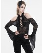 Eva Lady Black Gothic Sexy Halter Cold Shoulder Trumpet Sleeve Top for Women