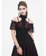 Eva Lady Black and Red Gothic Cold Shoulder Lace Short Sleeve Top for Women