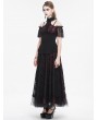 Eva Lady Black and Red Gothic Cold Shoulder Lace Short Sleeve Top for Women
