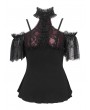Eva Lady Black and Red Gothic Cold Shoulder Lace Short Sleeve Top for Women