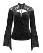 Eva Lady Black Vintage Gothic Velvet Hollow Out Long Sleeve Top for Women