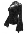 Eva Lady Black Vintage Gothic Velvet Hollow Out Long Sleeve Top for Women