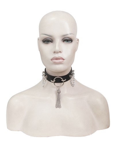 Devil Fashion Black Gothic Punk Metal Ring Leather Choker